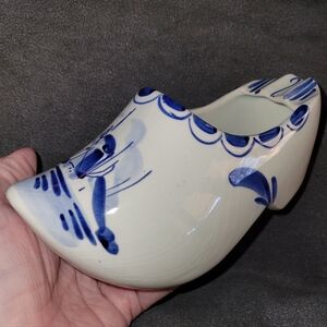 Vintage Blue Delft Holland Ceramic Earthenware Shoe Sculpture Dutch Po